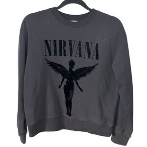 H&M Nirvana In Utero Angel Graphic Crewneck Sweatshirt Gray XS